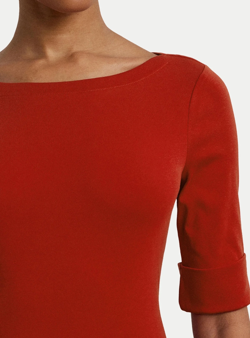 LAUREN Ralph Lauren Stretch Cotton Boatneck Tee - Red