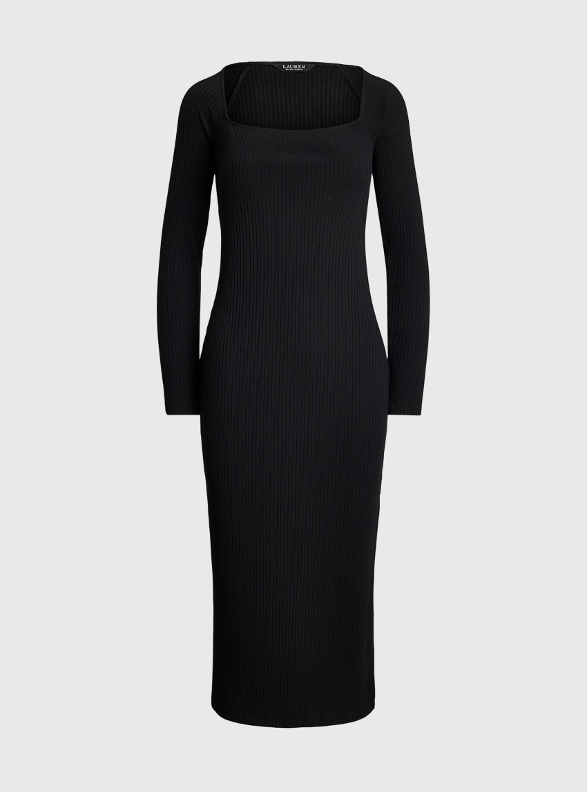 LAUREN Ralph Lauren Rib-Knit Long-Sleeve Midi Dress - Black