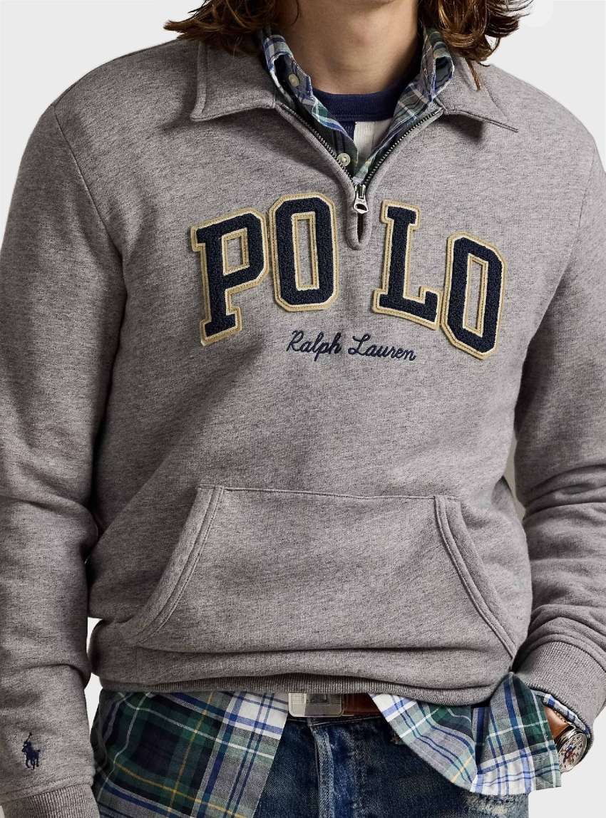 Polo Ralph Lauren Logo Fleece Quarter-Zip Sweatshirt - Dark Grey Melange 