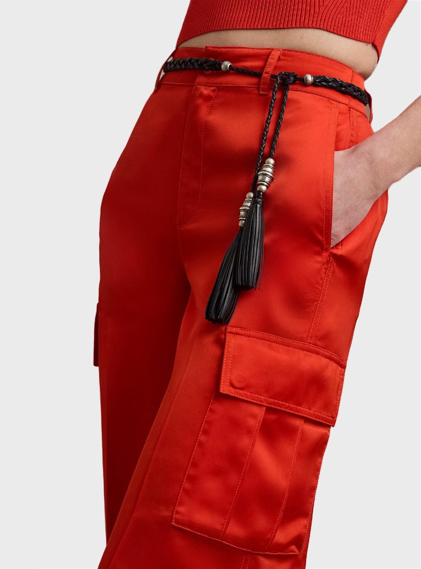LAUREN Ralph Lauren Satin Charmeuse Wide-Leg Cargo Trousers - Red