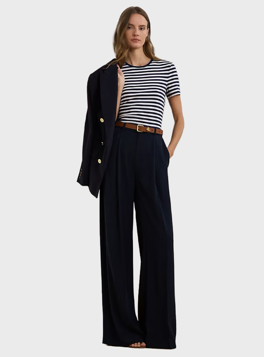 LAUREN Ralph Lauren Double-Faced Georgette Wide-Leg Trousers - Navy