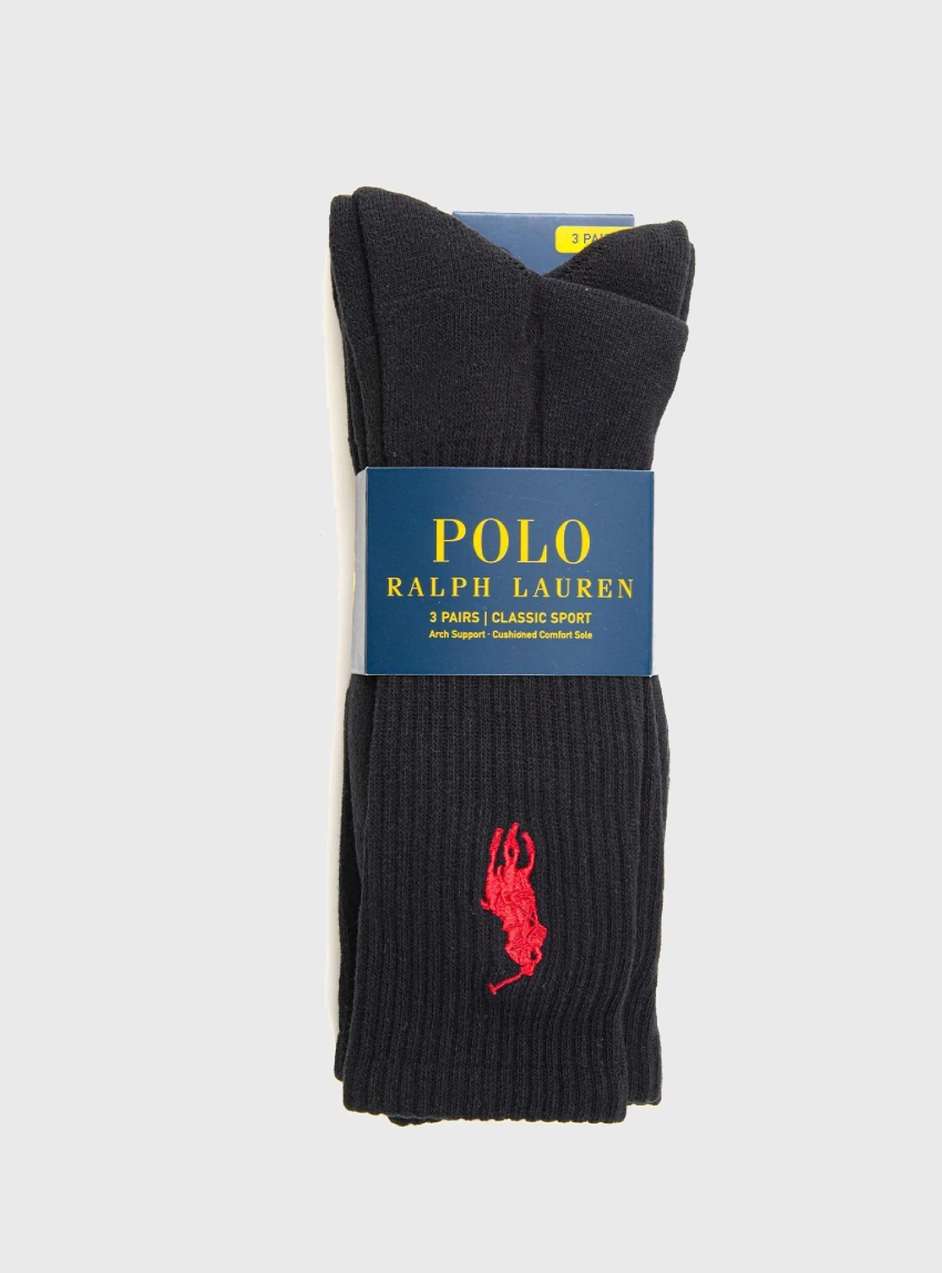 Polo Ralph Lauren Big Pony Crew Sock 3-Pack - Black