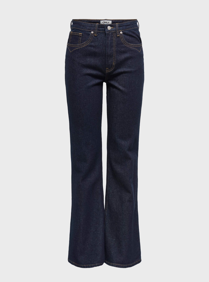 Only Juicy High Waist Flared Western Jeans - Unwashed Denim