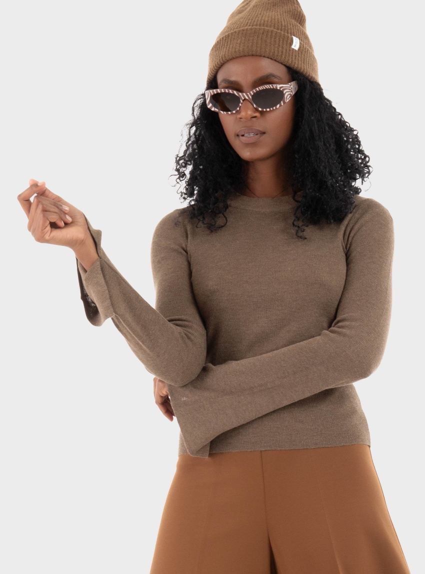 Only Tara Rib O-Neck Knit - Brown