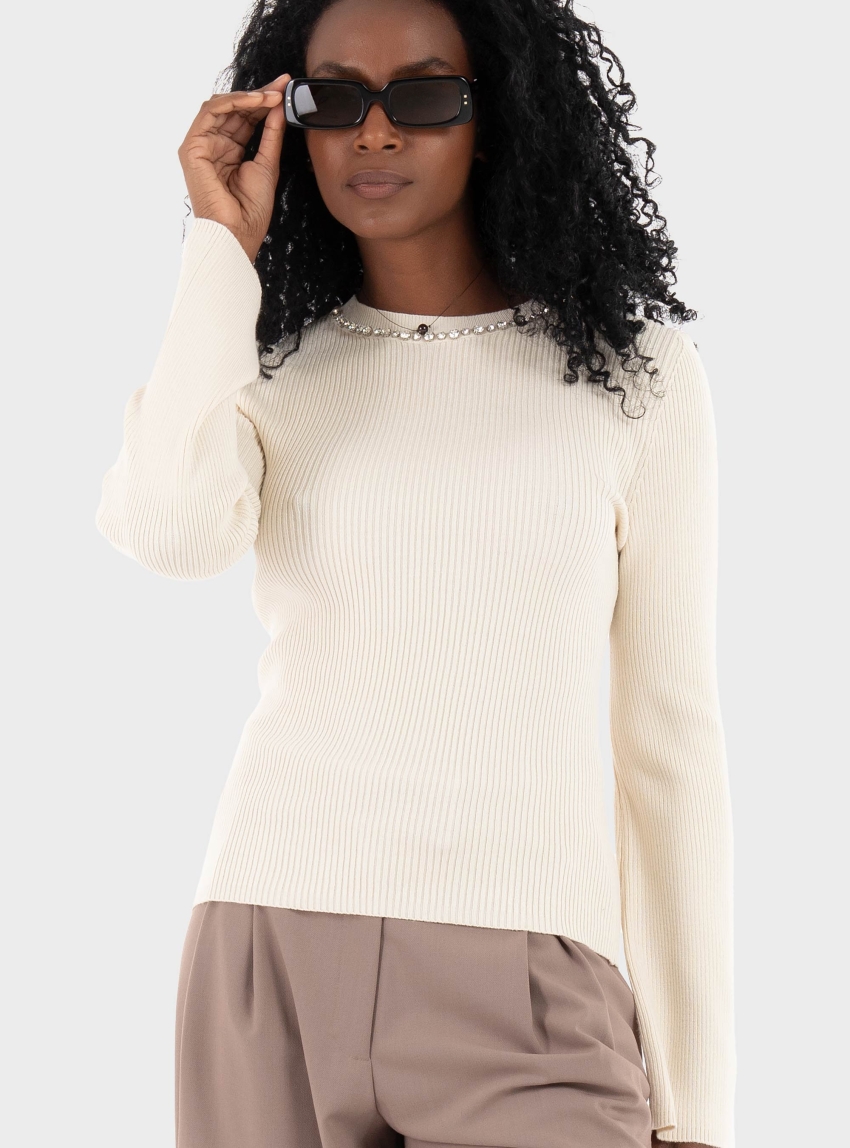 Only Natascha Bling O-Neck Knit - Ecru