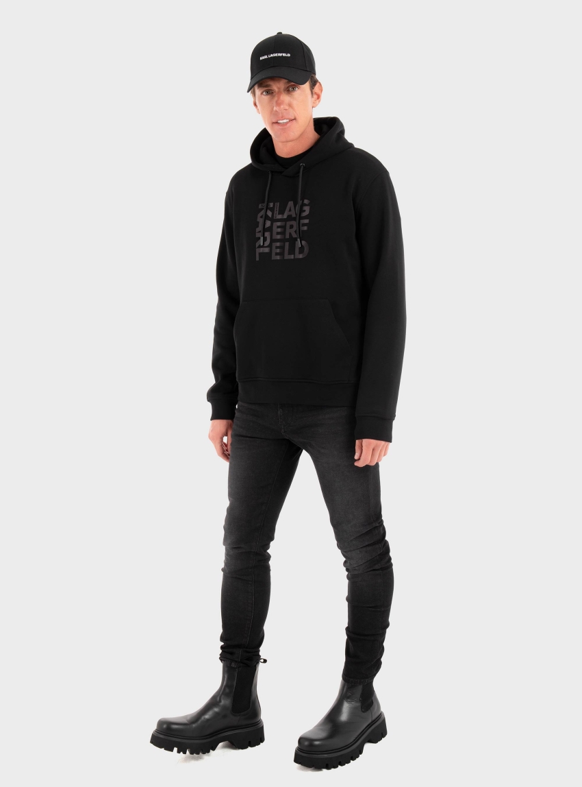 Karl Lagerfeld Satin Logo Hoodie - Black