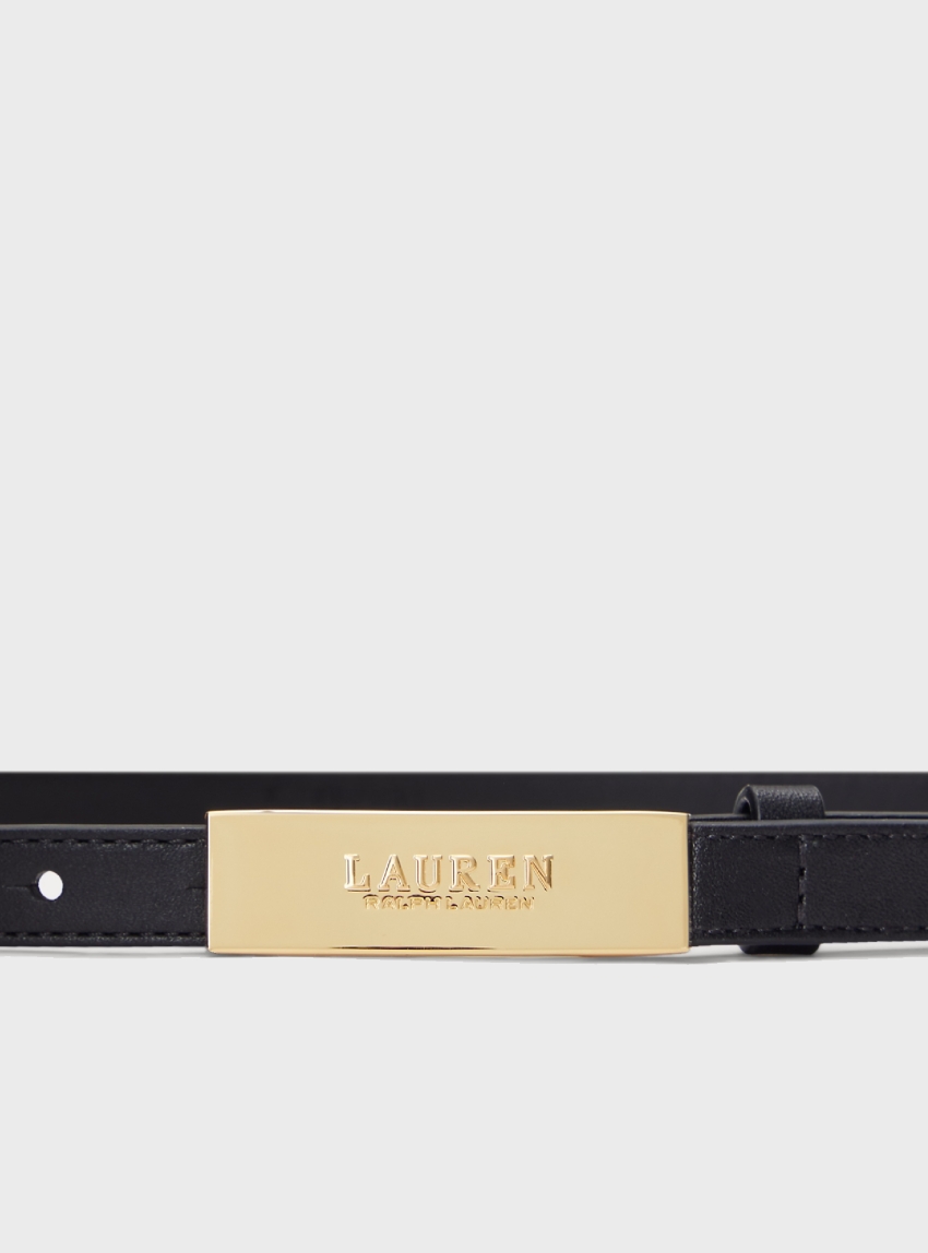 Polo Ralph Lauren Logo Leather Skinny Belt - Black