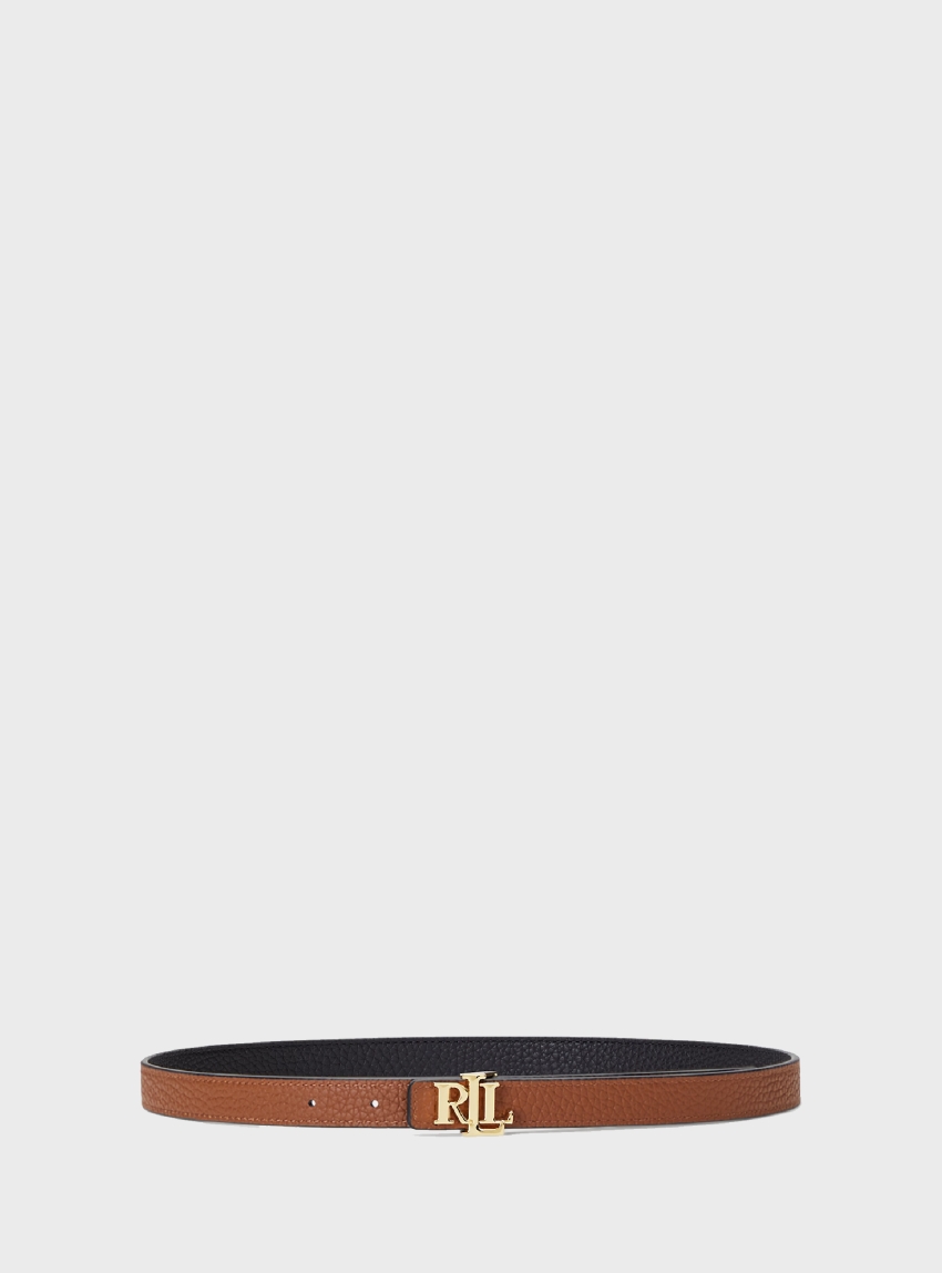 Polo Ralph Lauren Logo Reversible Leather Skinny Belt - Black