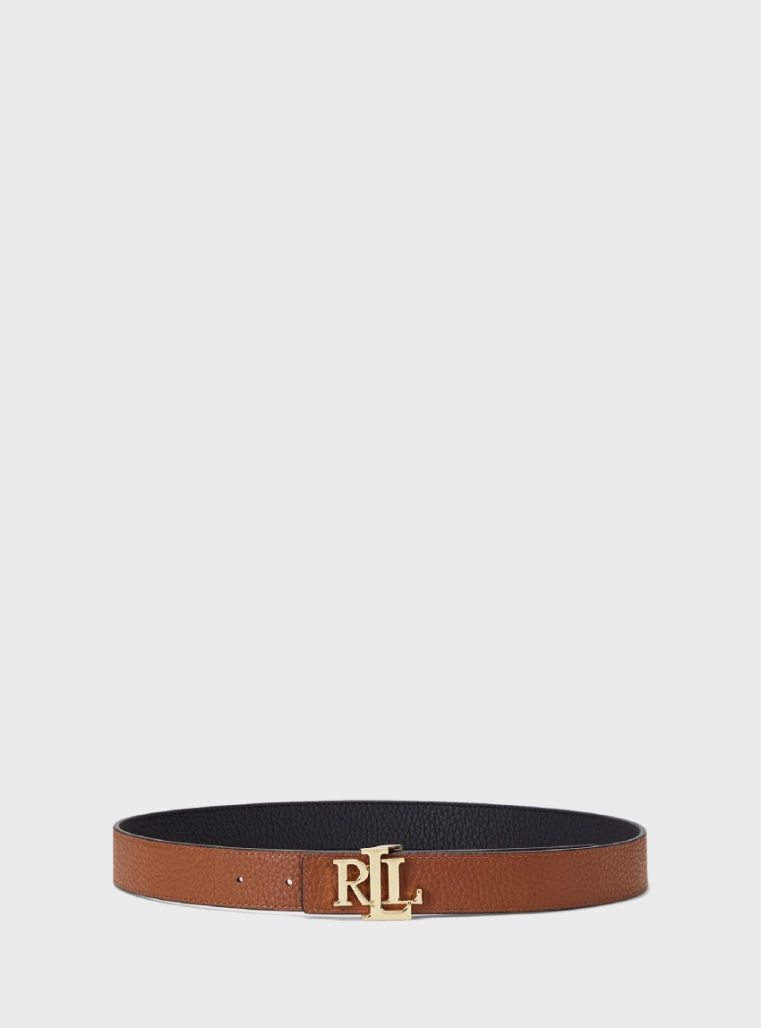 Polo Ralph Lauren Logo Reversible Pebbled Leather Belt - Black