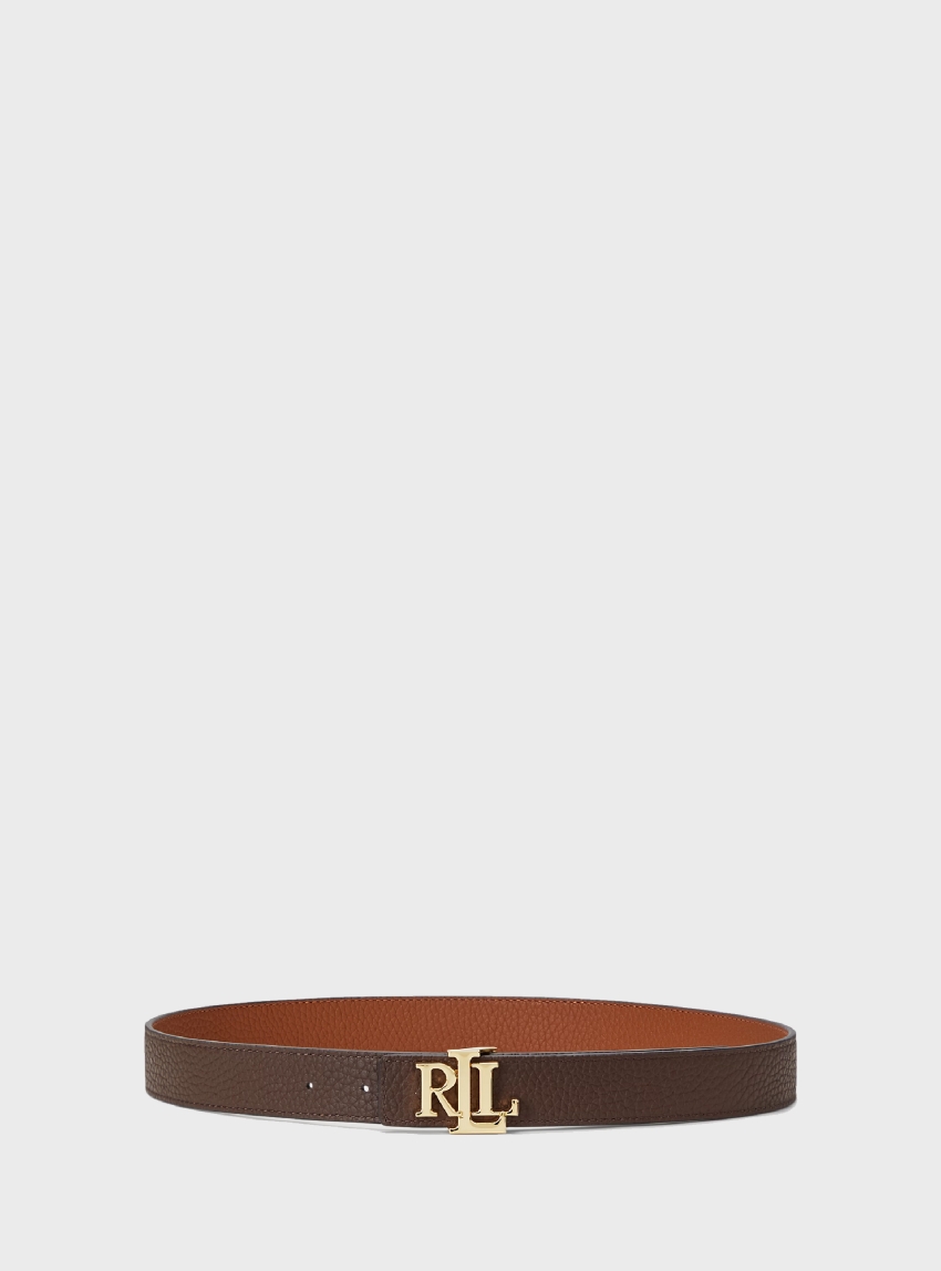 Polo Ralph Lauren Logo Reversible Pebbled Leather Belt - Dark Brown