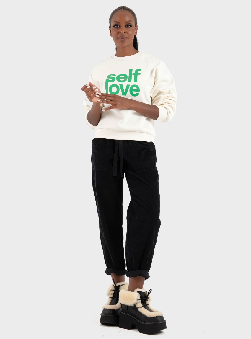 JJXX Mimi Relaxed Print Crew Sweater - Off White