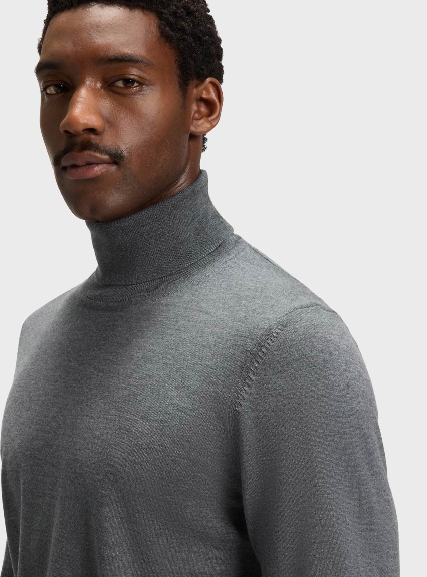 BOSS Regular-Fit Rollneck Sweater In Merino Wool Musso-P - Grey