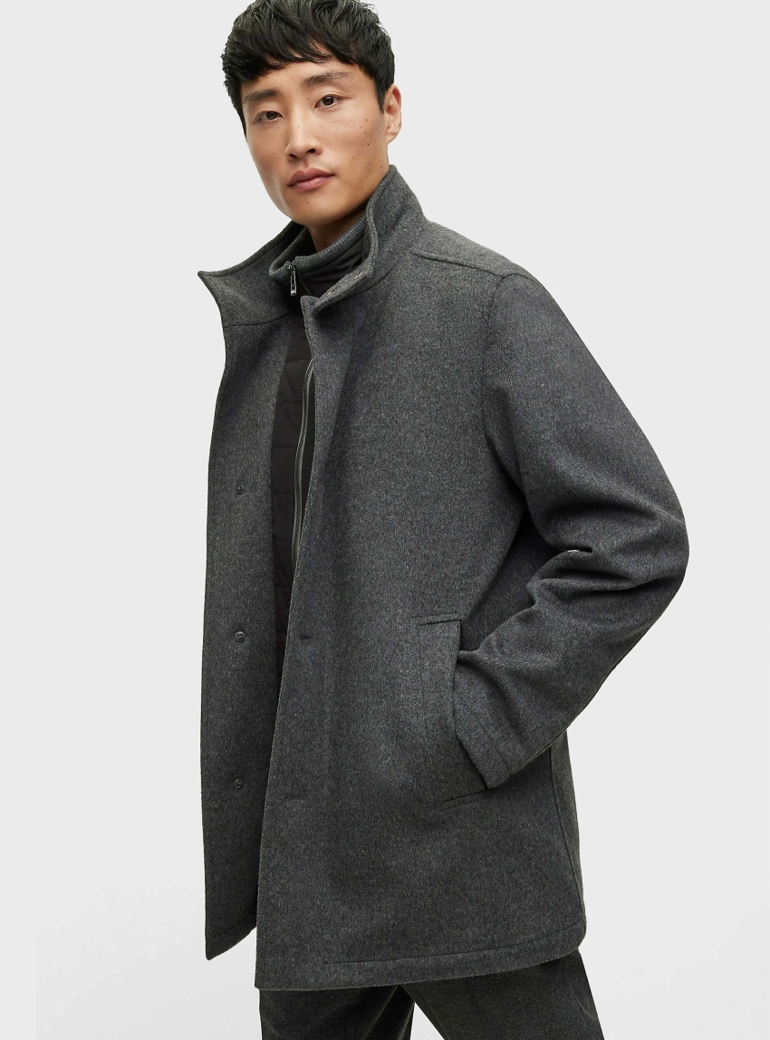 BOSS Relaxed Fit Coat In Wool And Cashmere H-Coxtan-234 - Grey