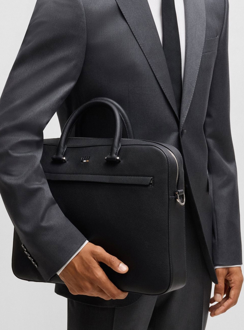 BOSS Document Case In Grained Faux Leather With Signature Trims Ray_S doc case N. - Black