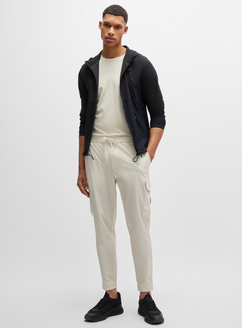 BOSS Tapered-Fit Trousers In Easy-Iron Stretch Poplin T_Urbanex-CargoLight - Ecru