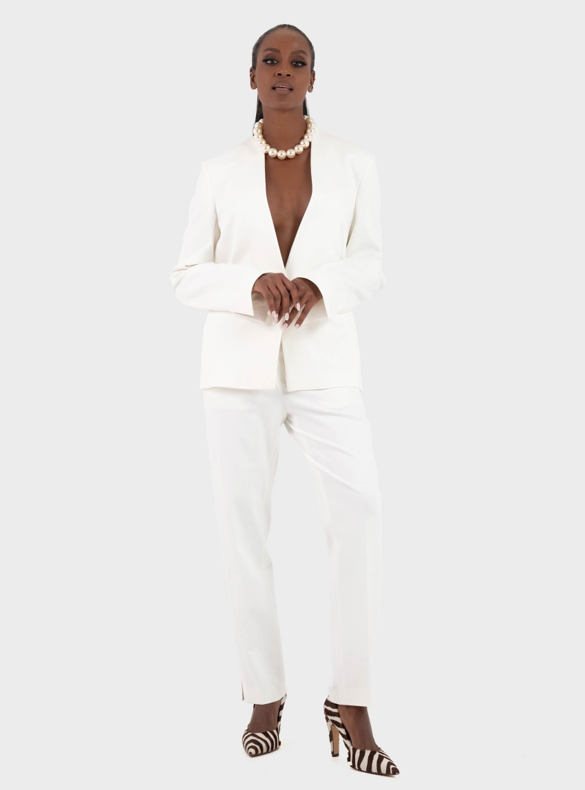 BOSS Slim-Fit Trousers In Stretch Punto Milano Fabric Tapria-Crop - Ecru