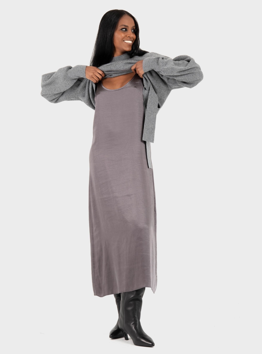 BOSS Wool And Cashmere Knitted Dress Flalina - Dark Grey