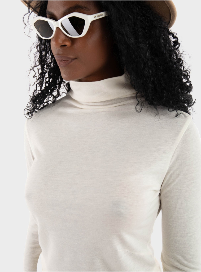 BOSS High-Neck Top In Soft Jersey Elavu - Ecru