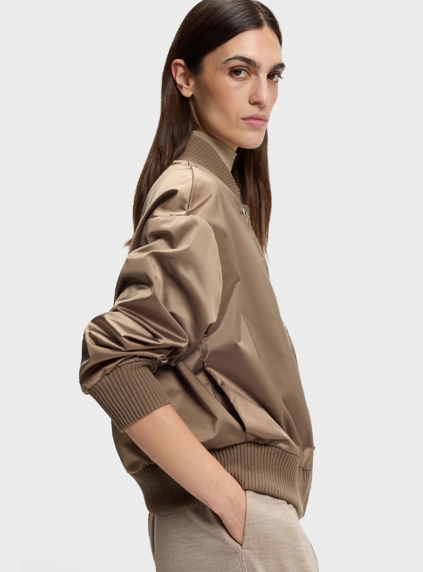 BOSS Satin Bomber Jacket With Removable Faux-Fur Gilet Pettica - Light Brown