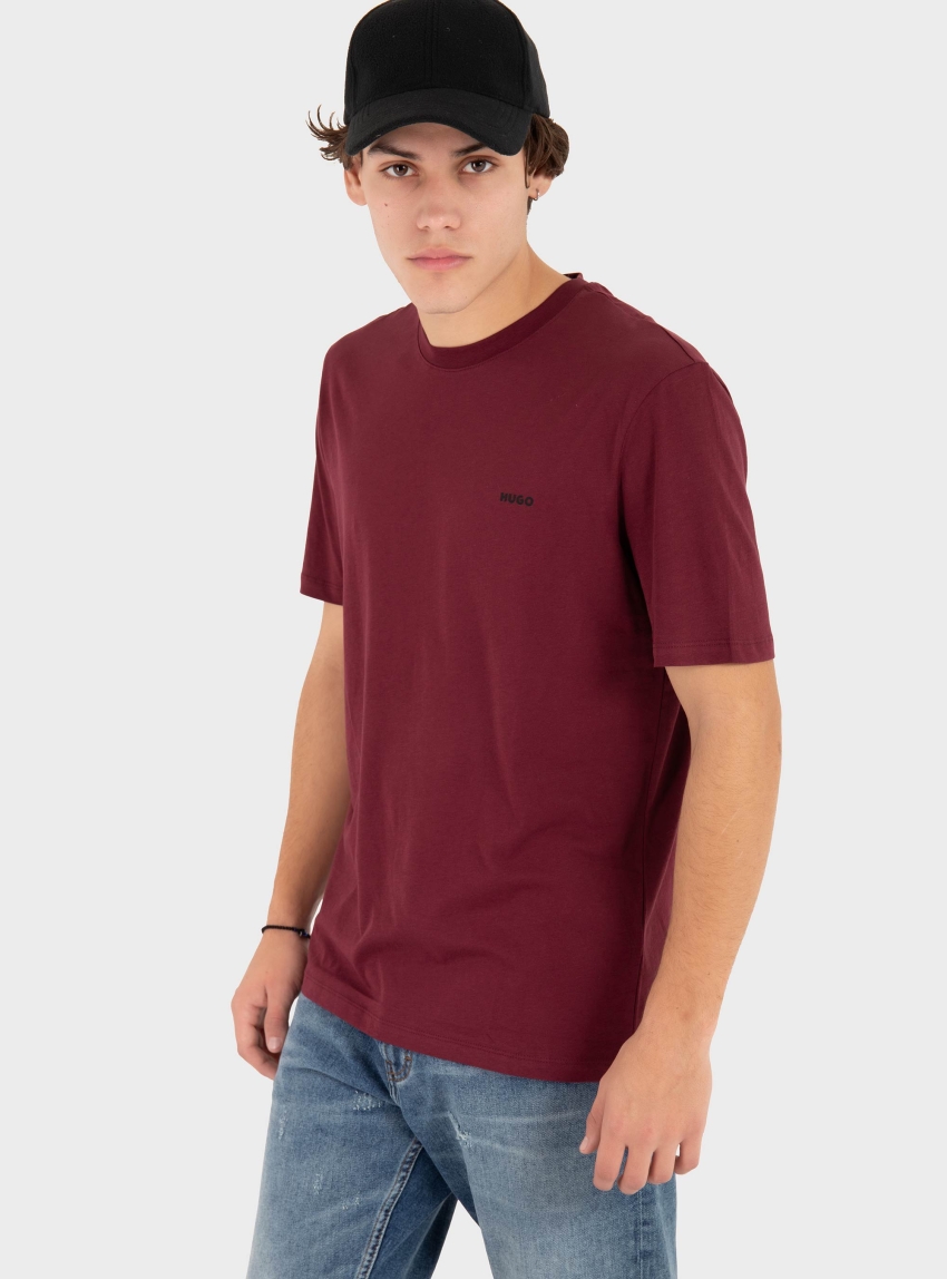 HUGO Cotton-Jersey T-Shirt With Logo Print Dero222 - Bordeaux