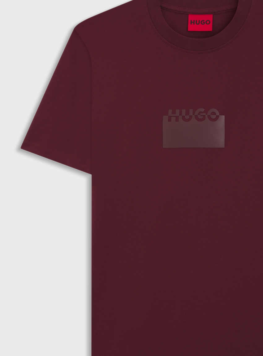 HUGO Cotton-Jersey T-Shirt With Rubber Logo Print Delastio - Bordeaux