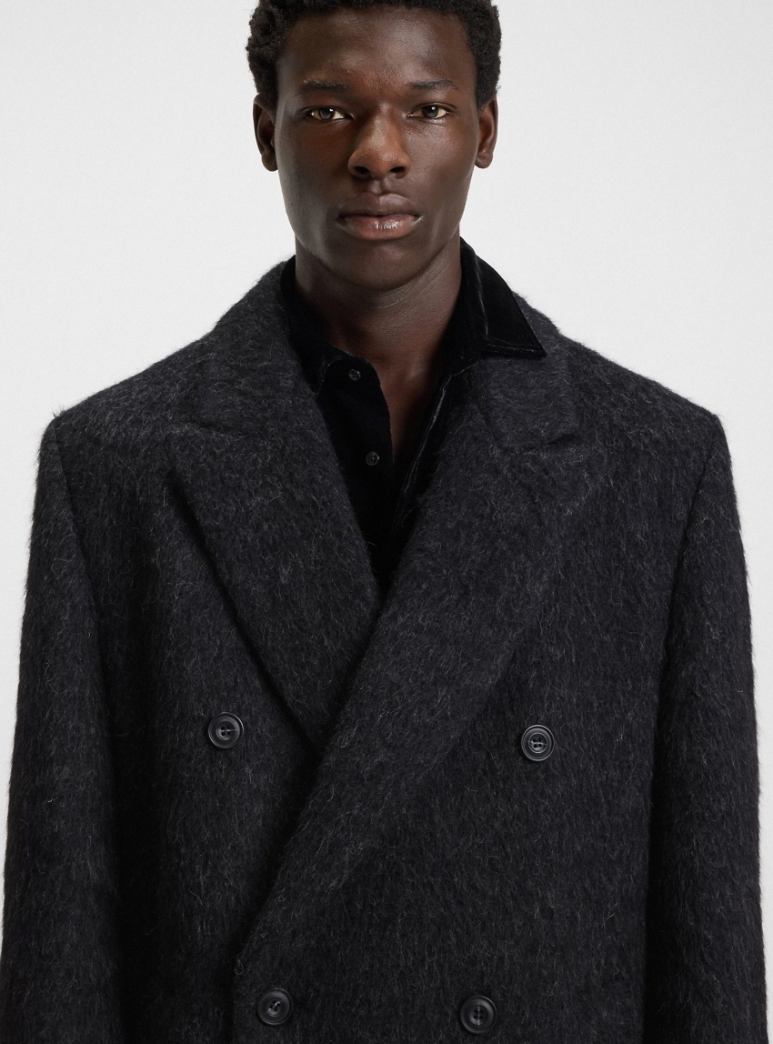 HUGO Double-Breasted Coat In A Relaxed Fit  Manus2541 - Black