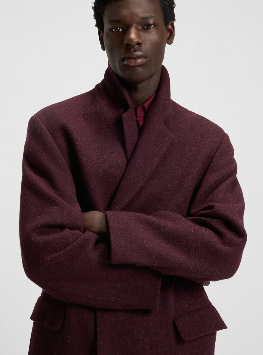 HUGO Donegal-Tweed Coat In A Regular Fit  Mald2541 - Bordeaux