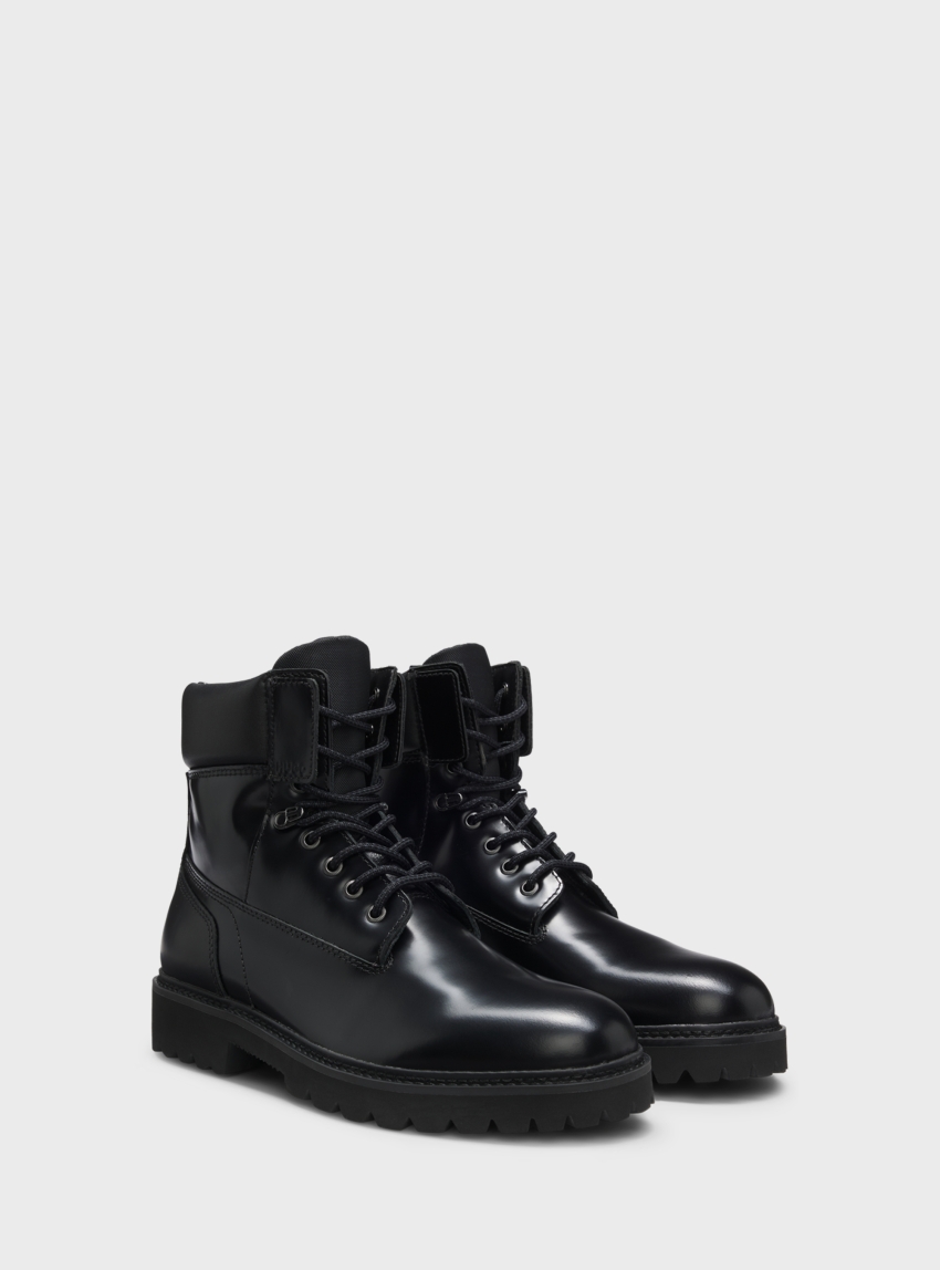 HUGO Cushioned-Collar Half Boots In Leather Draven_halb_bo - Black