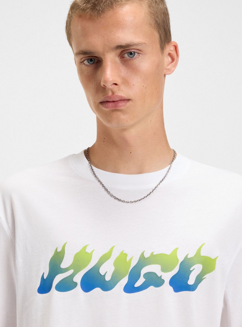 HUGO Printed-Artwork T-Shirt In Cotton Terry Napolux - White