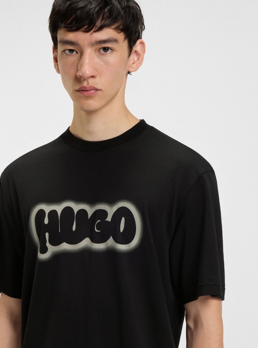 HUGO Logo-Print T-Shirt In Cotton Jersey Nulibax - Black