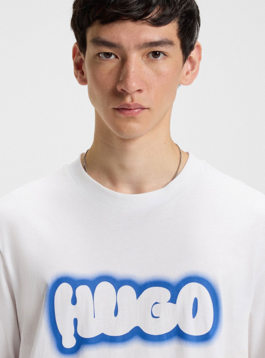 HUGO Logo-Print T-Shirt In Cotton Jersey Nulibax - White