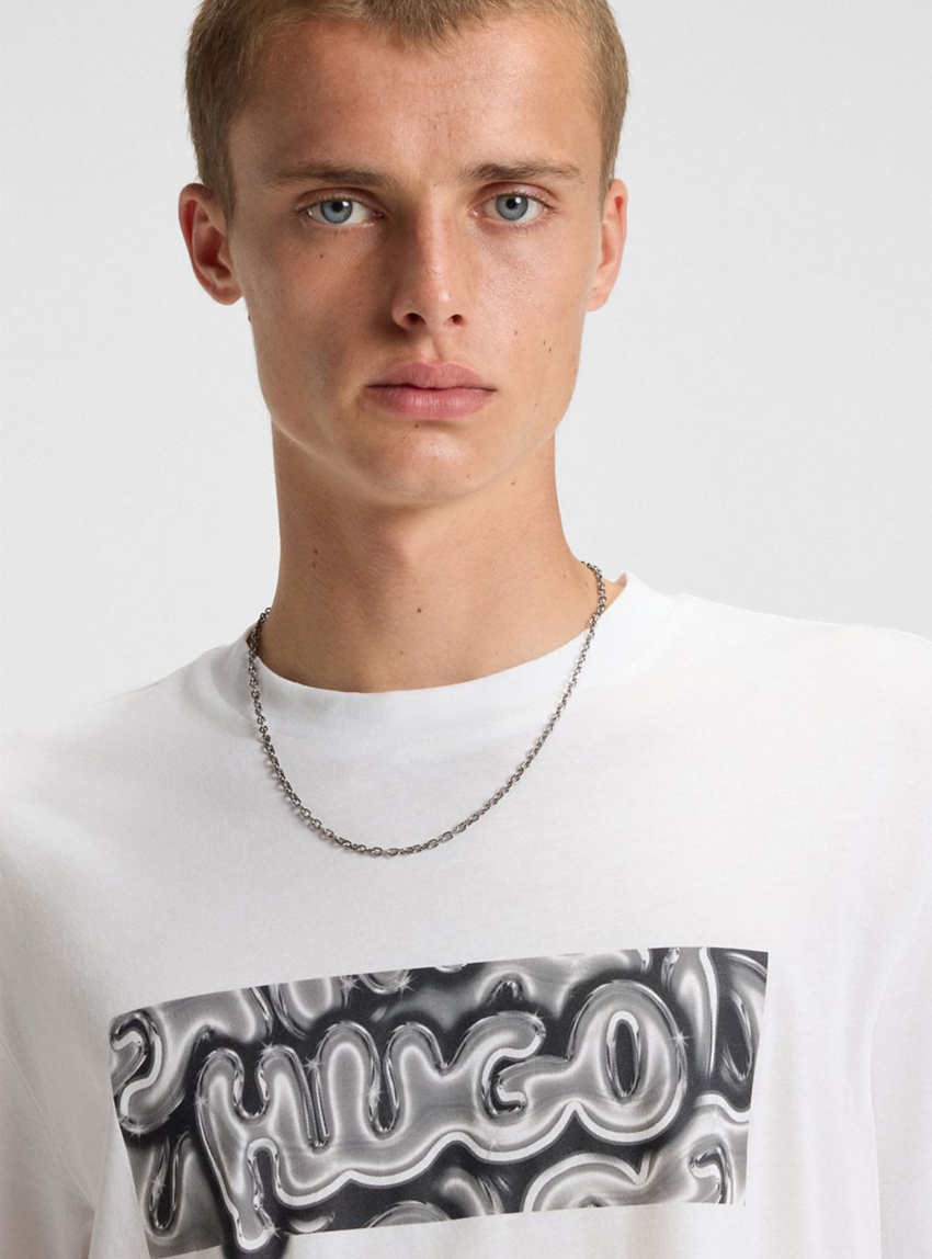 HUGO Logo-Artwork T-Shirt In Cotton Jersey Nedirix - White