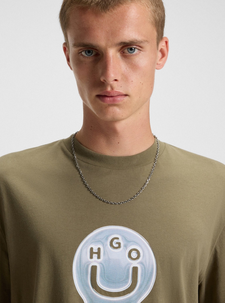 HUGO Logo-Artwork T-Shirt In Cotton Jersey Nedirix - Olive 