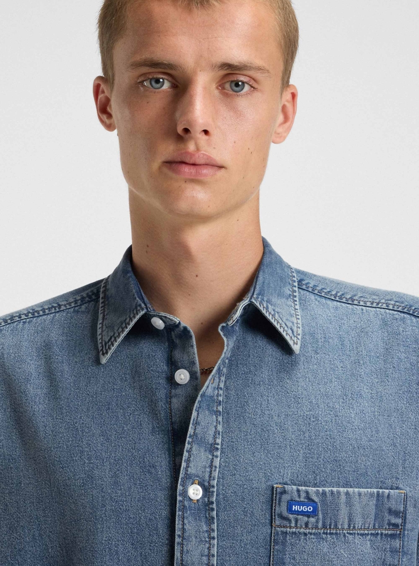 HUGO Oversized-Fit Shirt Ebalto - Medium Aged Denim