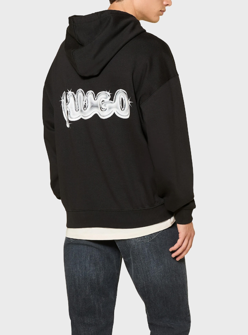HUGO Loose Fit Hoodie Nyrohood - Black