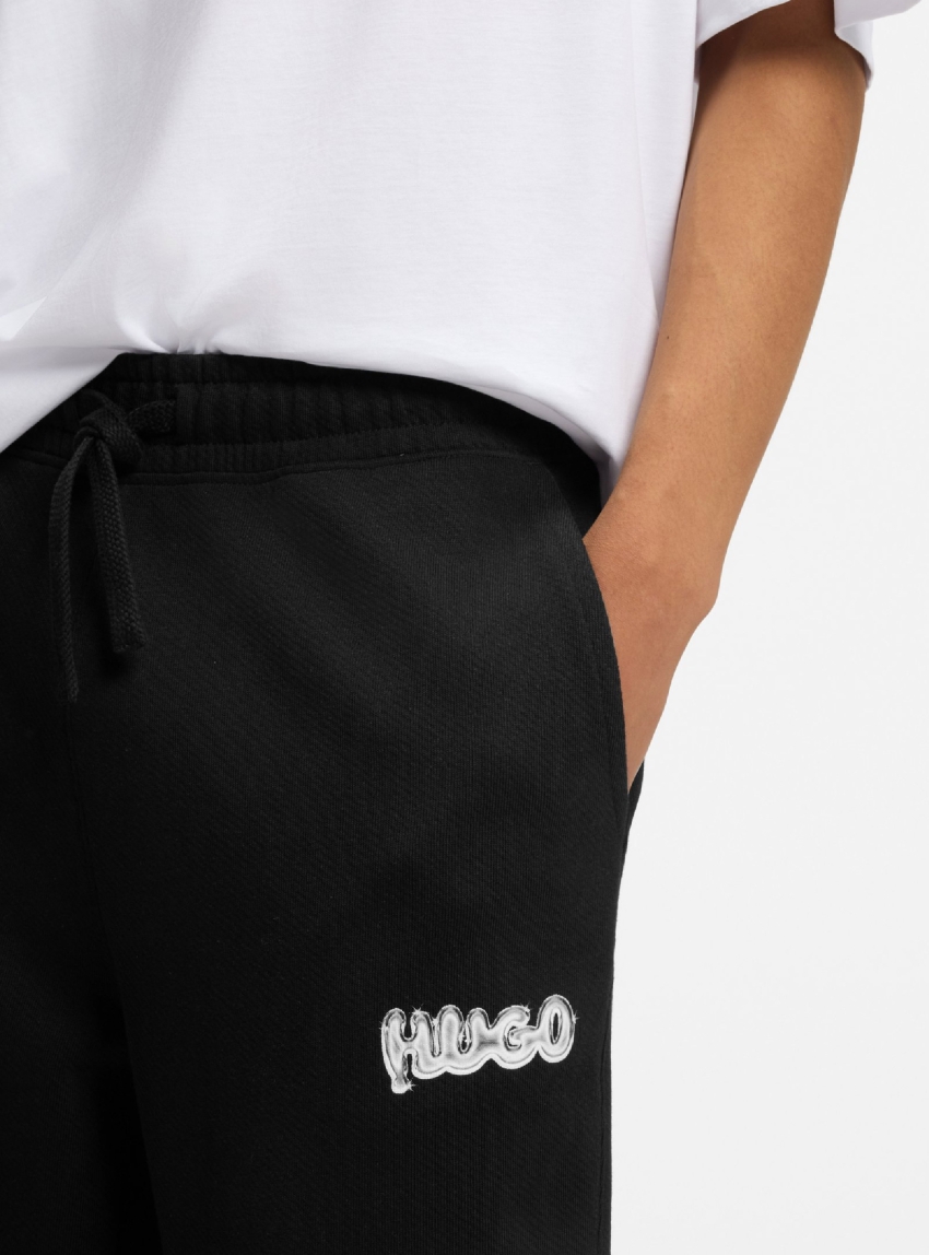 HUGO Logo-Print Tracksuit Bottoms In Cotton Terry Nyrotro - Black