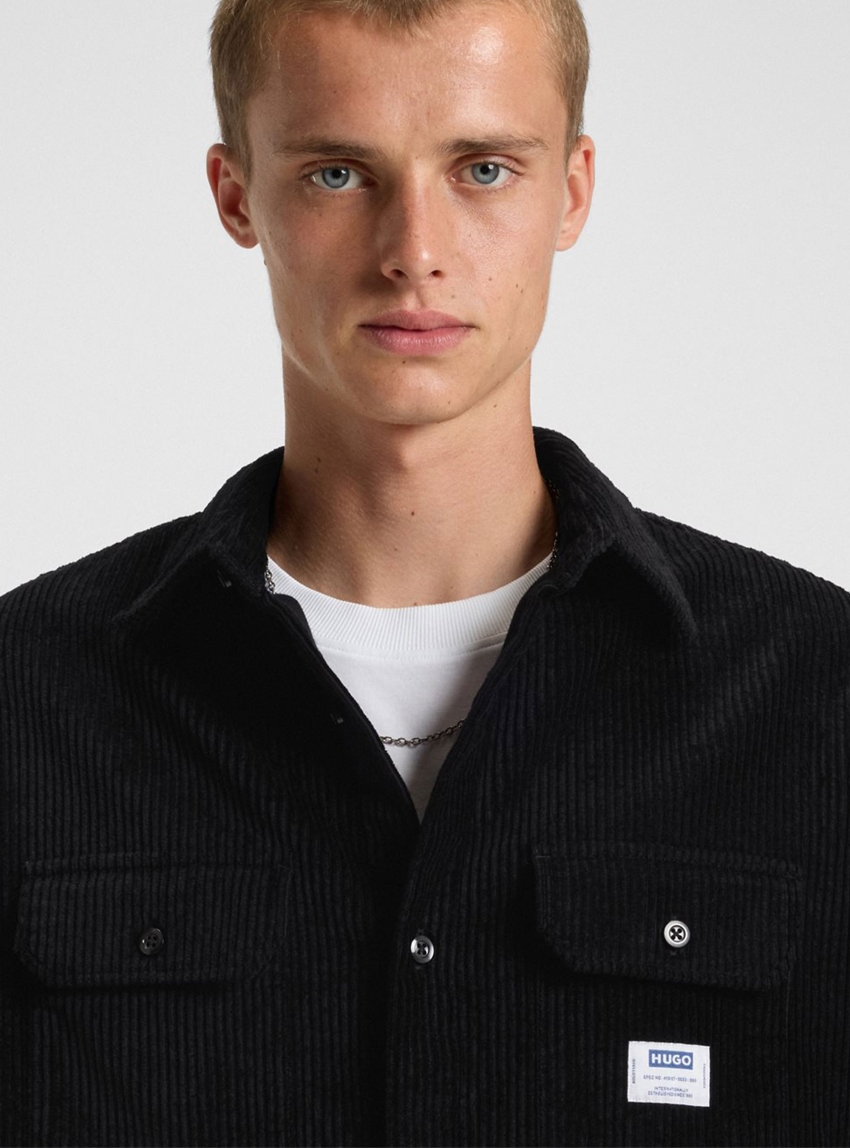 HUGO Oversized-Fit Shirt In Cotton Corduroy Ekynone - Black