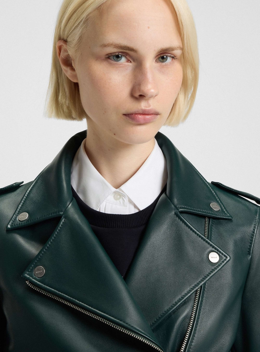 HUGO Regular-Fit Leather Jacket Lujana - Dark Green