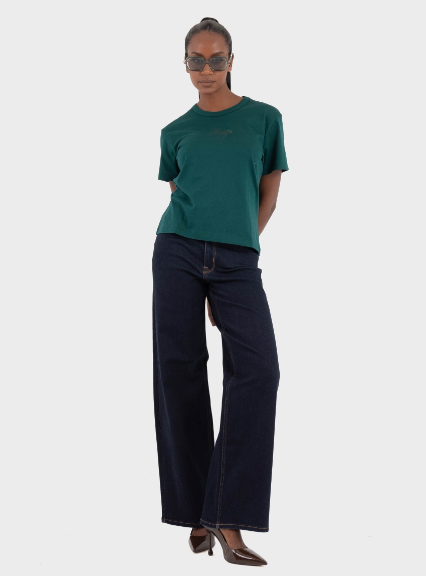 HUGO Cotton-Jersey T-Shirt With Glitter-Print Details Destrel_3 - Dark Green