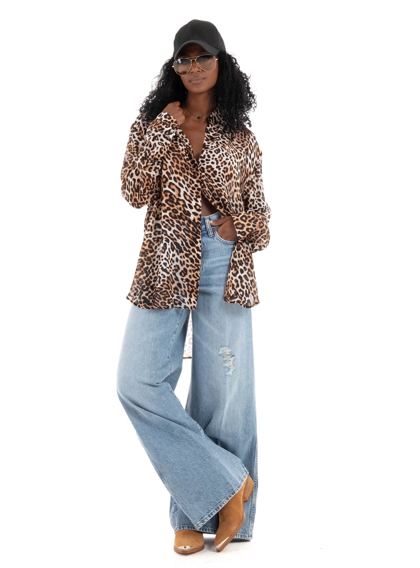 HUGO Oversized-Fit Shirt The Boyfriend Shirt - Leopard Print
