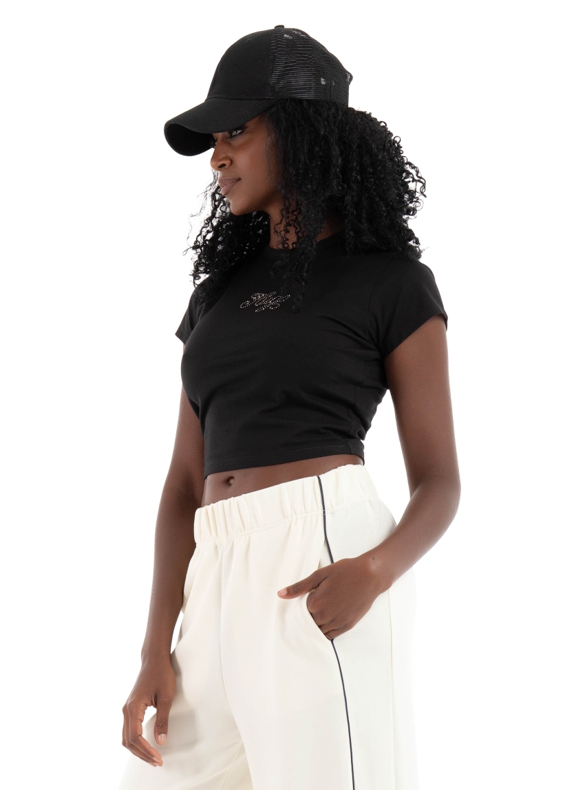 HUGO Extra-Slim-Fit T-Shirt With Rhinestone Logo  Dome_B_1 - Black