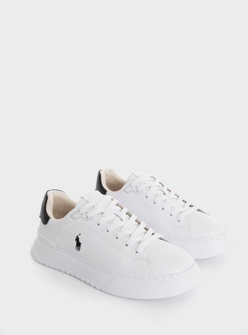 Polo Ralph Lauren Rlite Court Tumbled Leather Trainers - White
