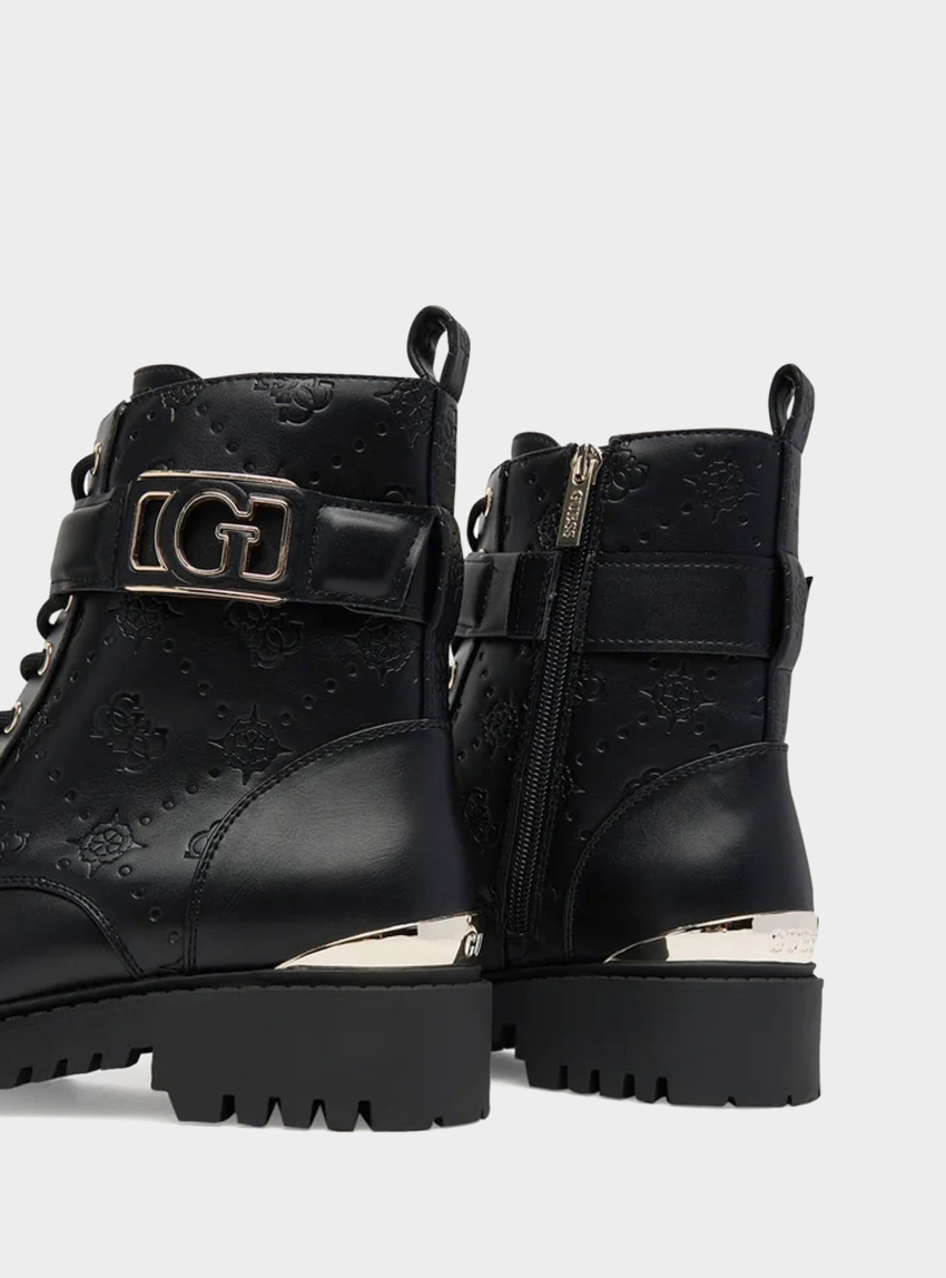 Guess Oranda 4G Peony Logo Combat Boots - Black