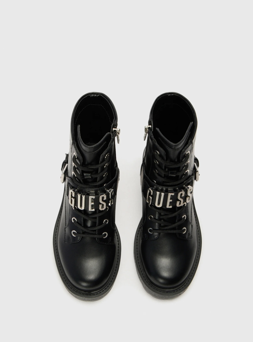 Guess Yanzy Logo-Script Combat Boots - Black