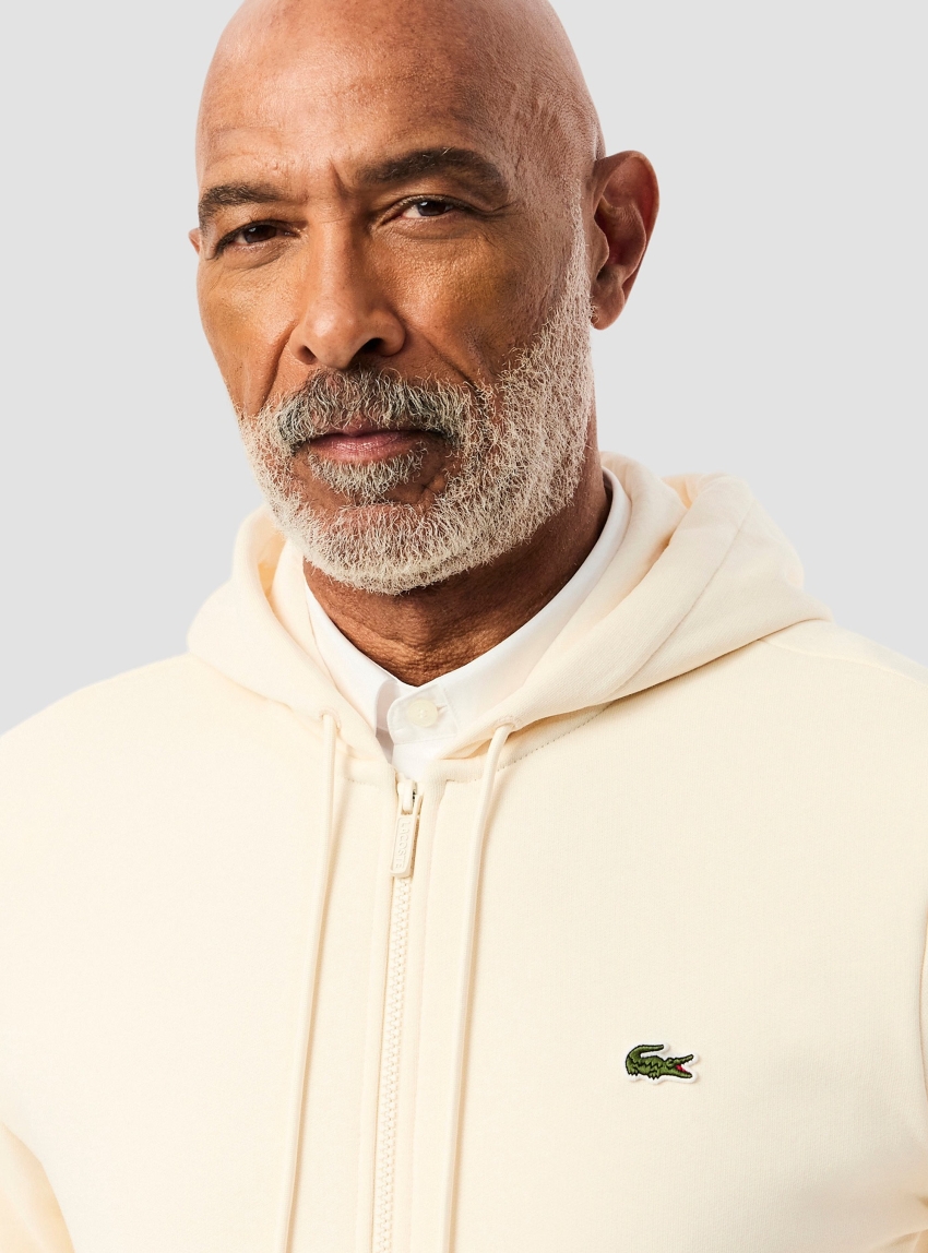 Lacoste Zip-Up Fleece Hoodie - Ecru