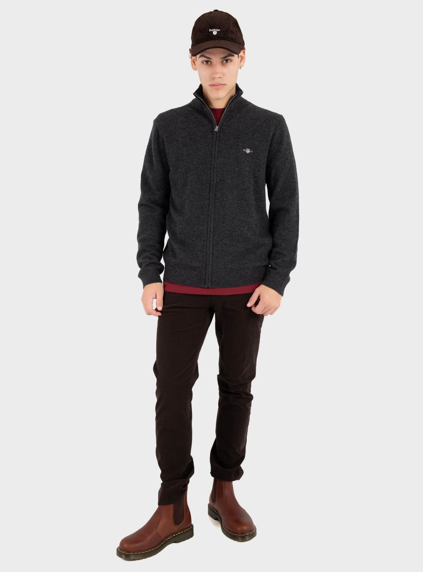 Gant Stand Up Cardigan - Dark Grey Melange