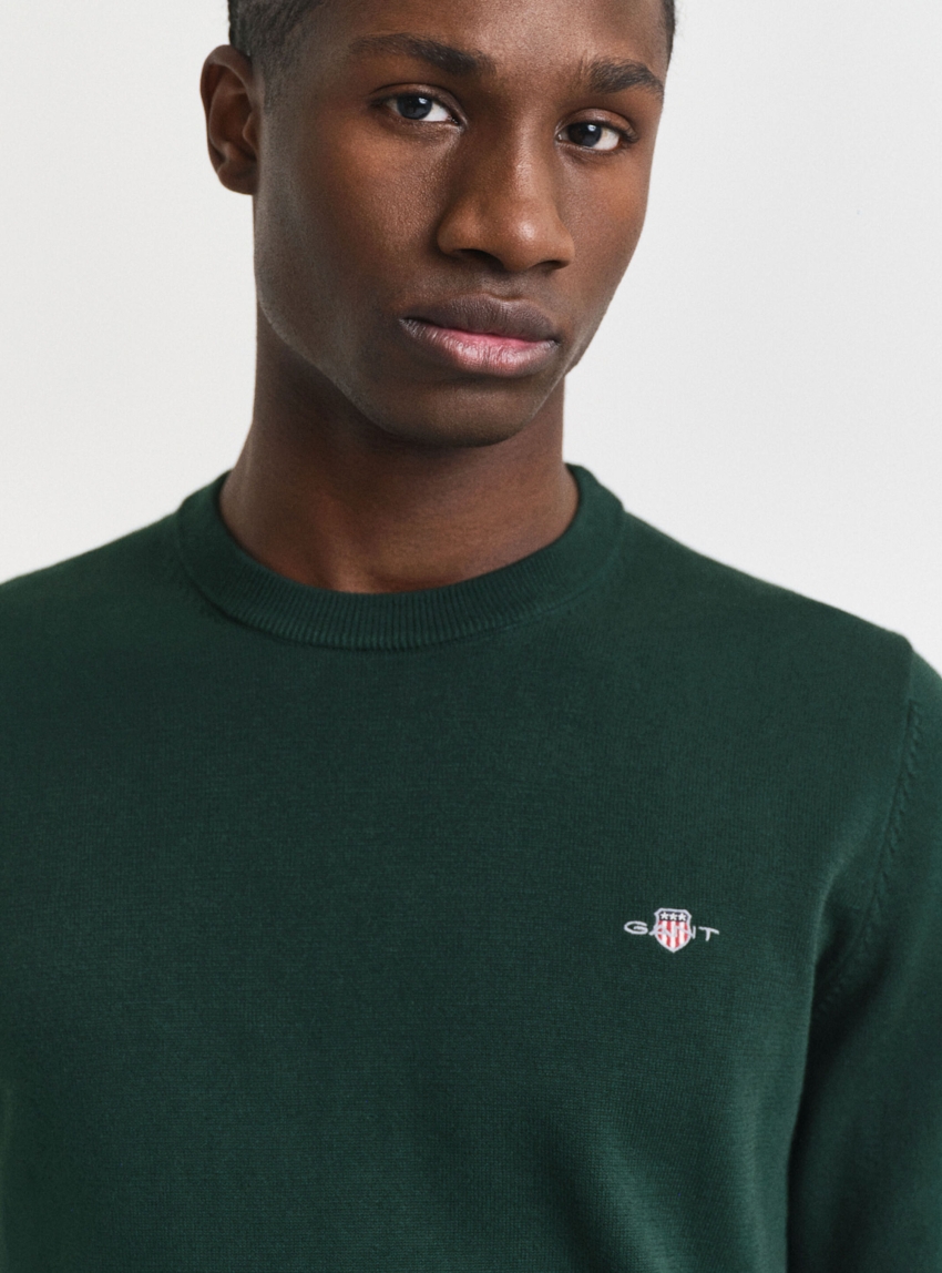 Gant Classic Cotton Crew Neck Sweater - Dark Green