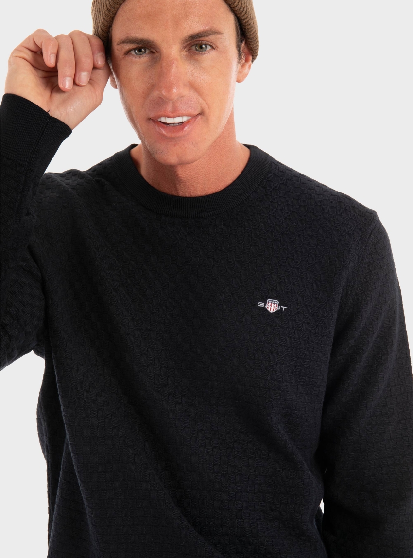 Gant Micro Textured Crew Neck Sweater - Black