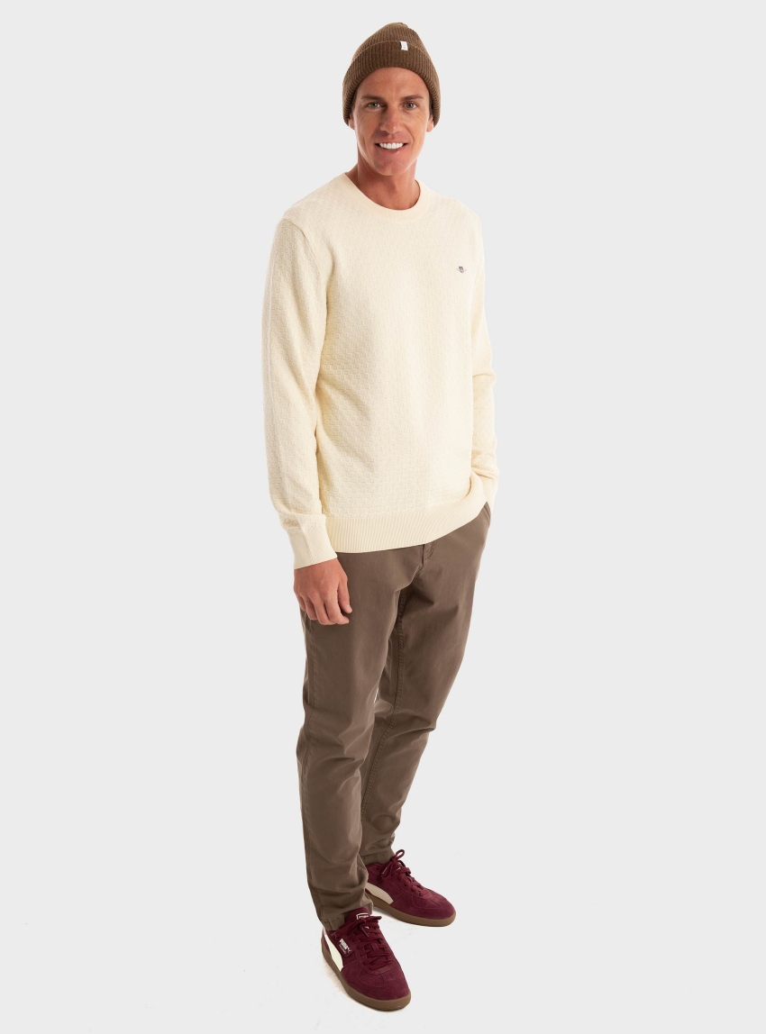 Gant Micro Textured Crew Neck Sweater - Ecru