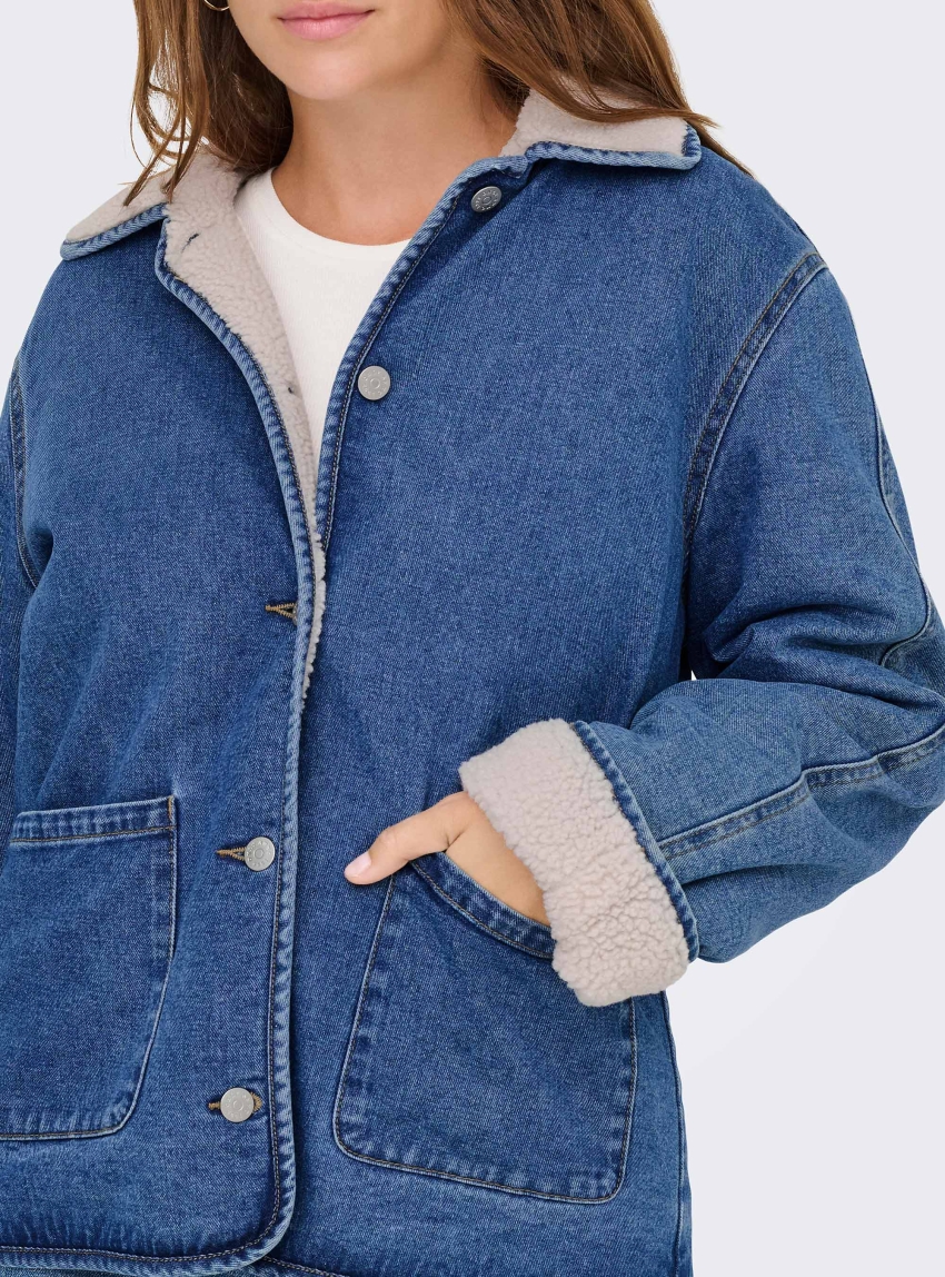 Only Allison Teddy Denim Jacket - Medium Aged Denim